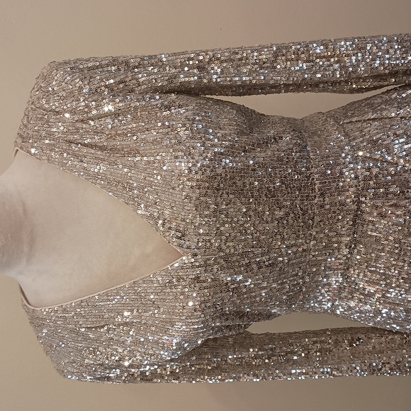 💥 Closet Closing Sale 💥 Calvin Klein Champagne Sparkle Dress Long Sleeve - Picture 2 of 8